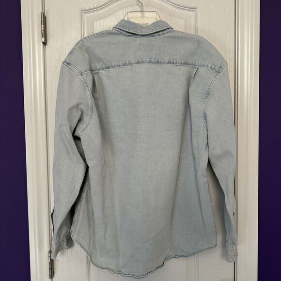 Supreme Light Blue Denim Wooster Cotton Long Sleeve Box Logo Shirt Size Medium - Picture 10 of 12